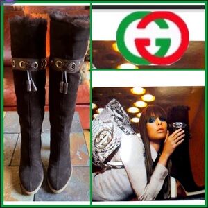 GUCCI Boots💥ON TREND SHEARLING in 24💥💥 GorG Rare Lux Mink EUC dark brown size 8